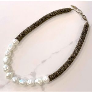 Coldwater Creek Faux Pearl Antique Gold Necklace